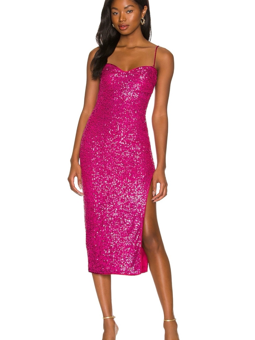 MAJORELLE Hot Pink Sequin Midi Slip Dress